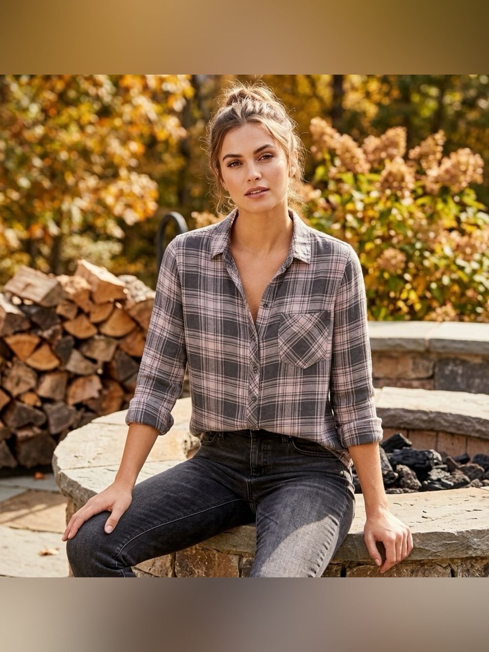 ANTHROPOLOGIE CLOTH & STONE Women’s Long Sleeve V- Neck Flannel Shirt Size L